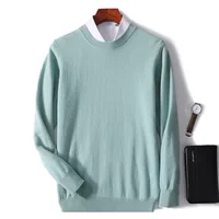 100% Pure Wool Men's O-Neck Pullover Solid Large Size Loose Casual Sweater Spring and Autumn Can Be Outdoor Cashmere Sweater 2