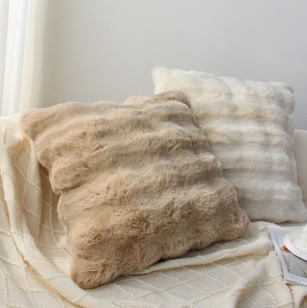 Thick Plush Cushion Cover 18x18 Throw Pillow Covers Cream Soft