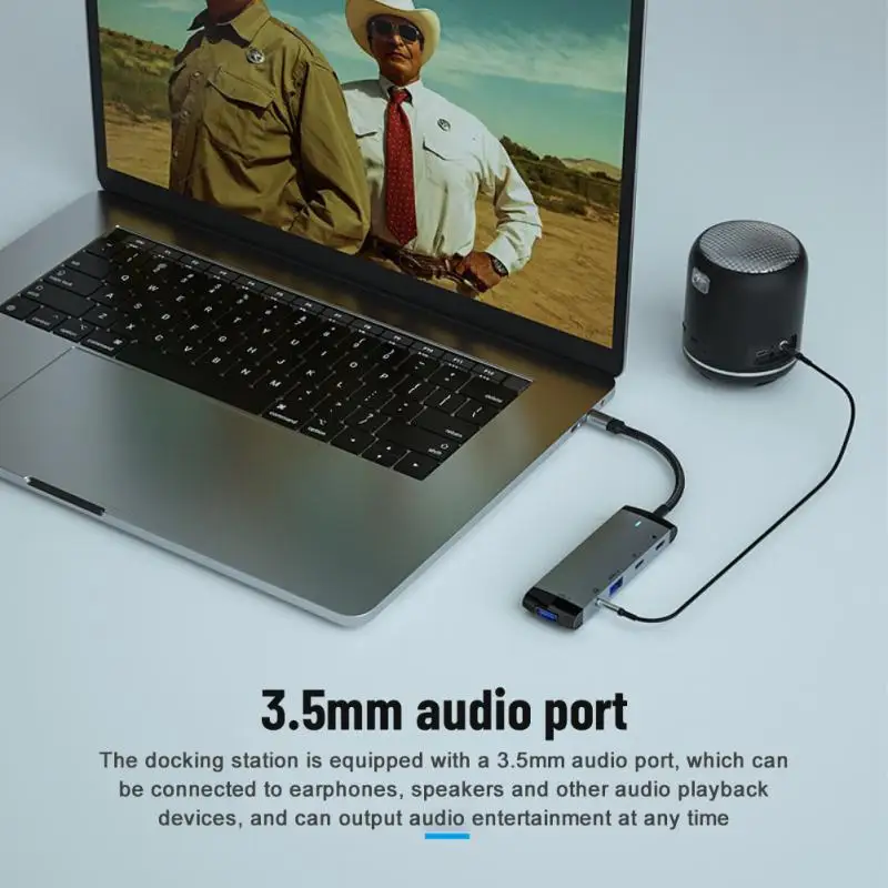 RYRA C타입 허브 USB 3.0 2.0, 맥북 노트북 노트북 컴퓨터용, 고속 충전 도킹 스테이션 어댑터, 오디오 3.5mm, 5 인 1, PD60W