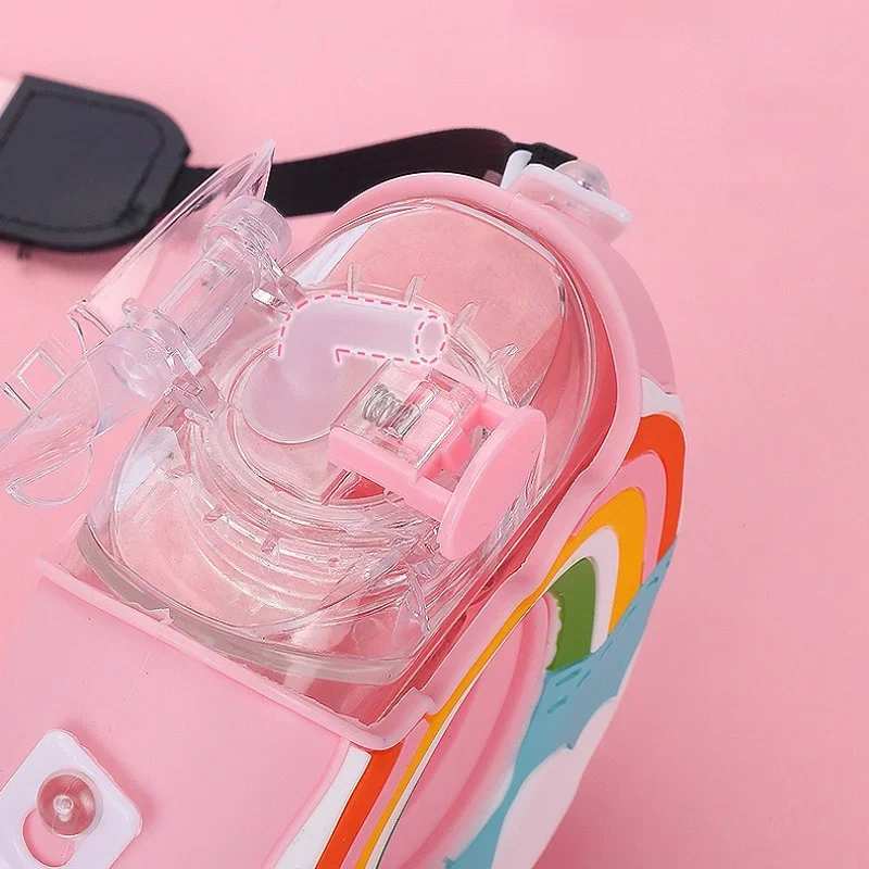380ml Donut Water Bottle with Straw BPA Free Leak Proof Sports Cups Toddler Drink Bottle with Shoulder Straps Baby Straw