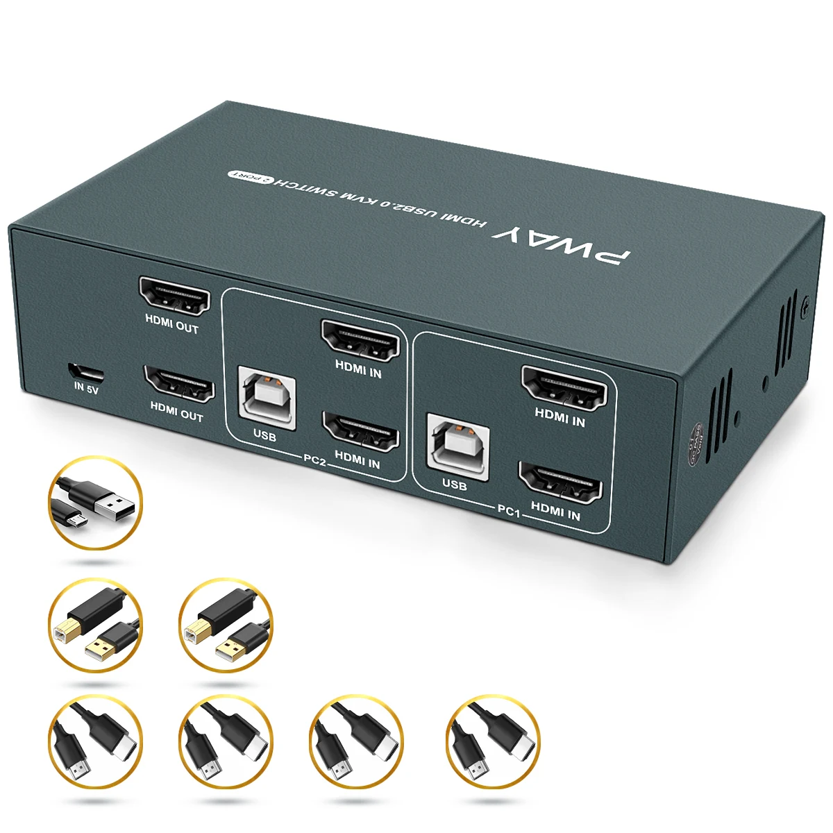 더블 디스플레이 KVM 스위치 HDMI 2 In 2/듀얼 출력 지원 해상도 4K @ 30Hz 4 usb 2.0 키보드 마우스 프린터 PC 노트북 용