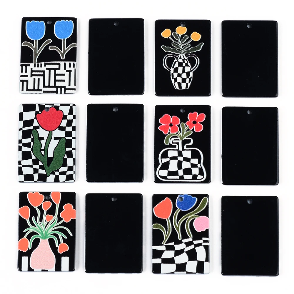 혼합 색상 로즈 로맨틱 블랙 아크릴 펜던트, 쥬얼리 액세서리, 수제 커넥터, DIY 귀걸이 구성 요소, 여성 선물, 6 개