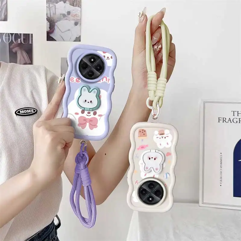 Cute Rabbit Phone Case Set with Lanyard & Stand - 3 Piece Bundle