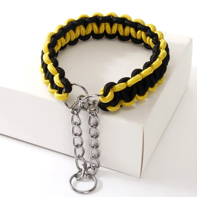 Woven Dog Collars P Chain Golden Retriever Nylon Adjustable Collar For