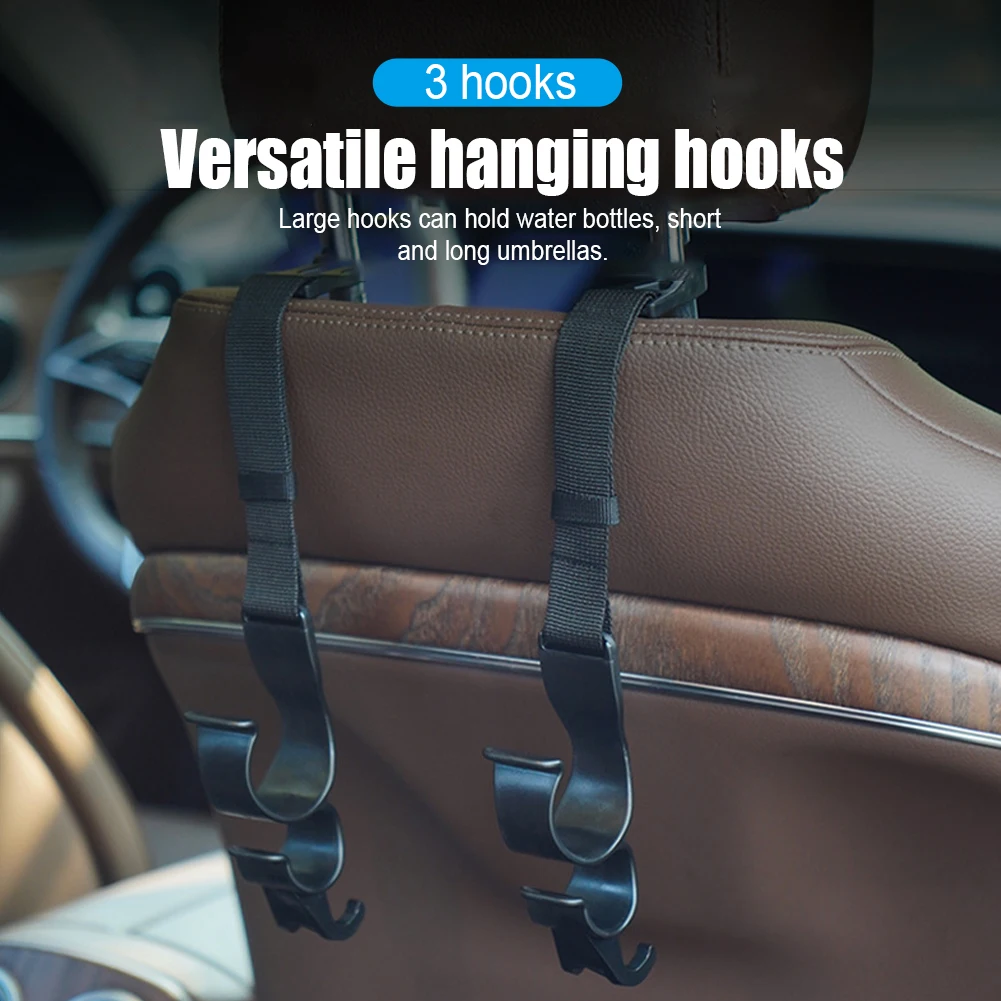 2pcs Car Seat Back Hooks Vehicle Headrest Hanger Holder Dual Hook Hook  Universal Headrest Mount Storage Organizer Internal Accessories 
