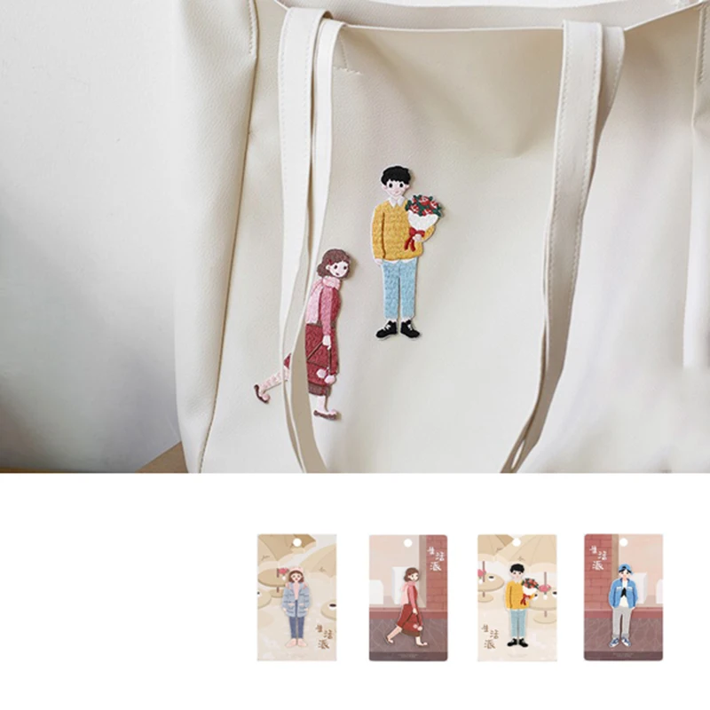 1 Piece Cartoon Boy Girls Embroideried Patches for Phone Case Bag Jeans Glue Patches for Student Clothes Sticker