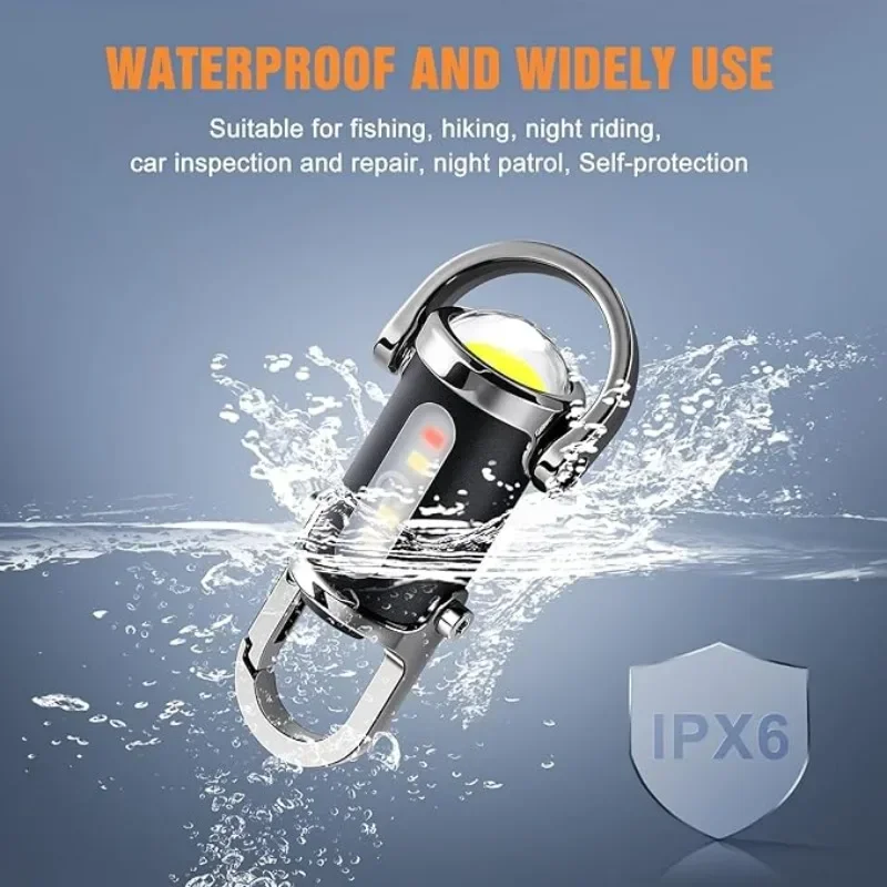 Portable Work Light Keychain Flashlights USB Rechargeable 7 Modes Emergency Warning Lights for Camping Walking Searching Hiking