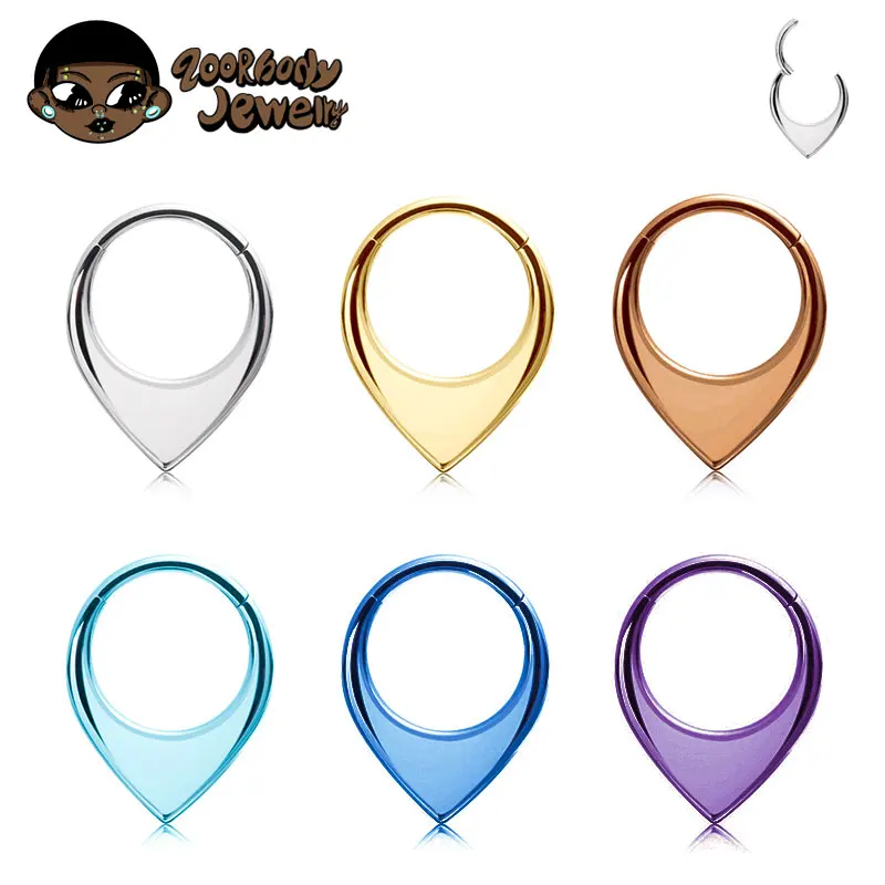 

ASTM F136 Titanium V Shape Nose Ring Piercing 16G Hinged Segment Septum Clicker Helix Daith Piercing Mirror Earring High Quality