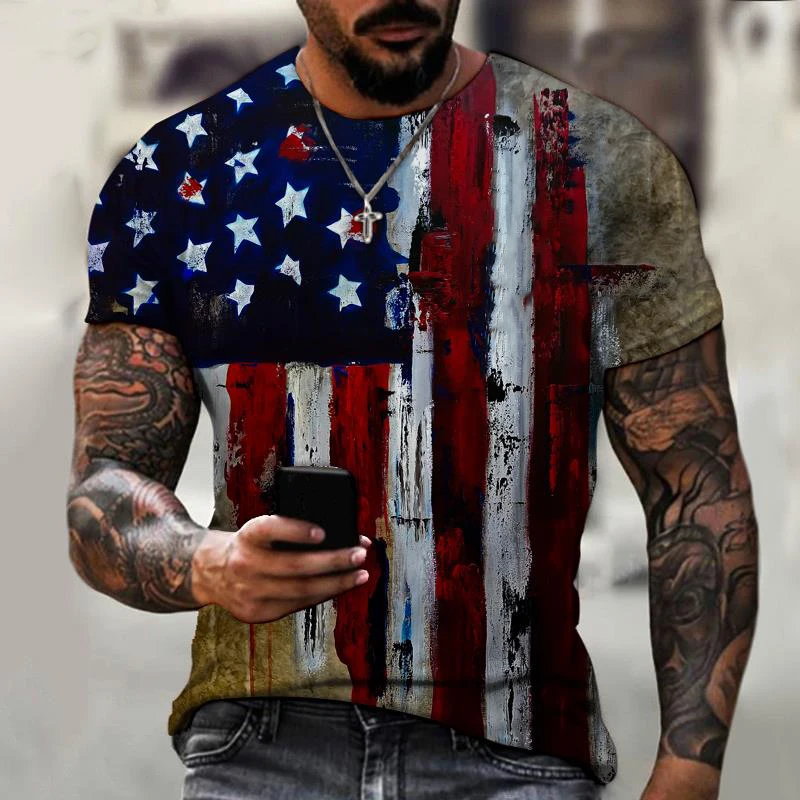 American Flag Mens Short Sleeve T Shirt Summer Streetwear