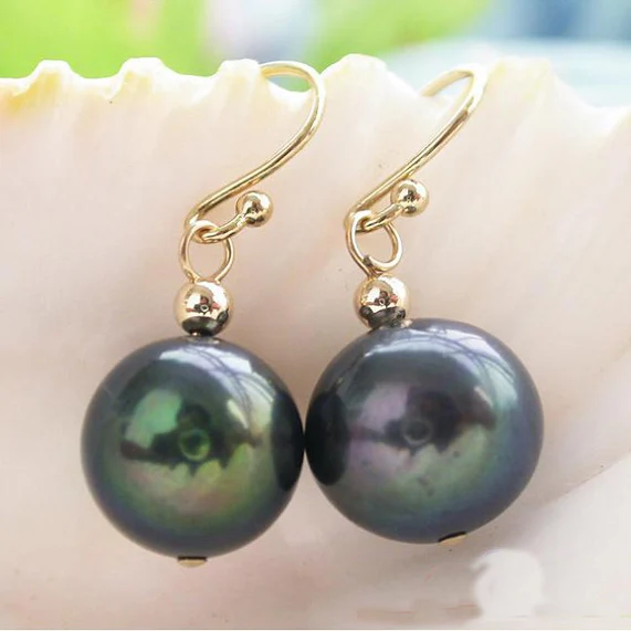 

Favorite Pearl Jewelry,12mm Black Round Freshwater Pearl Dangle Earrings,Charming Wedding Birthday Party Perfect Lady Gift