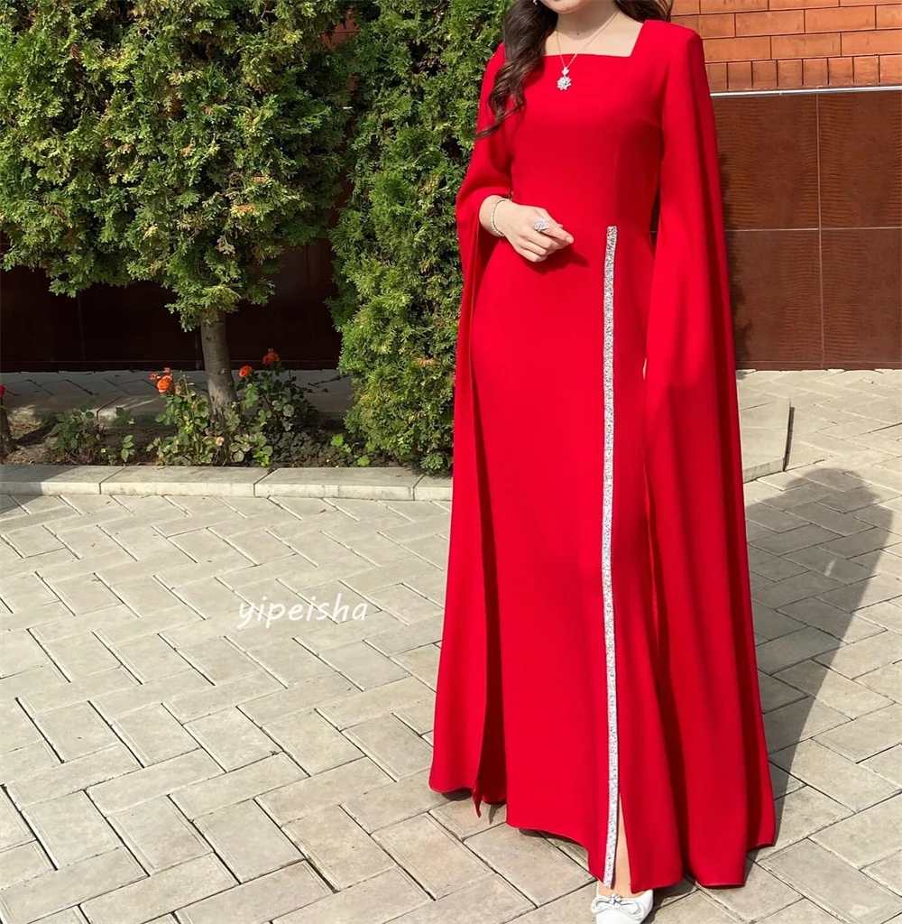 Ball Dress Evening Jersey Draped Pleat Sequined Evening A-line Square Collar Bespoke Occasion Gown Long Dresses Saudi Arabia