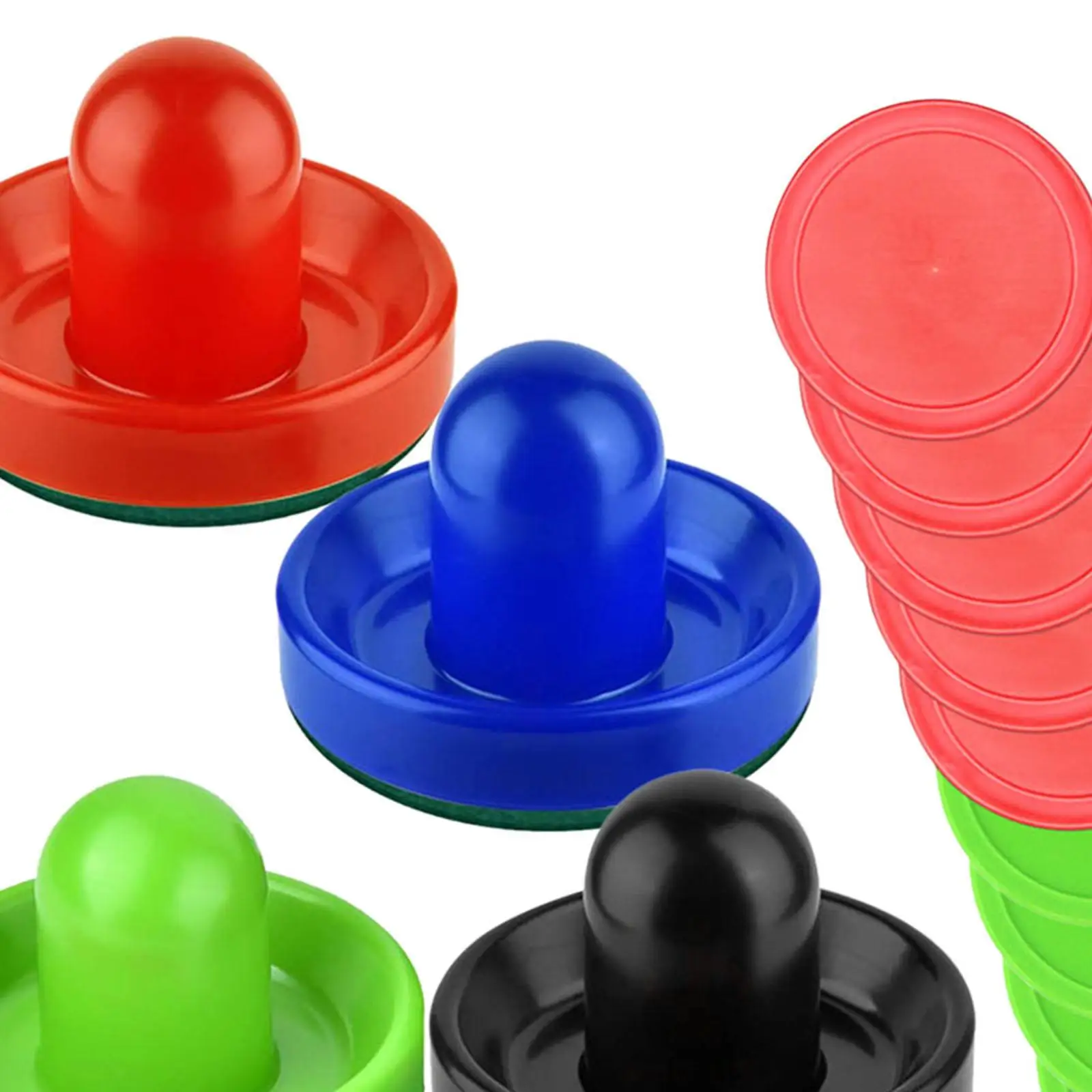 4 Colors Air Hockey Pushers Slider Pusher and 8Pcs 2 Color Pucks Air Hockey Pucks