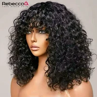Perruque courte bouclée avec frange, 100% cheveux humains, pour femmes, cheveux brésiliens Remy 4C, Jerry Curl, sans colle, usage quotidien, couleur naturelle 3