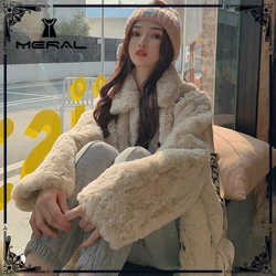 Meral inverno feminino de alta qualidade casaco de pele de cordeiro casaco de pele de coelho artificial luxuoso solto lapela grosso calor mais tamanho feminino