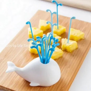 1 Set Cute Beluga White Whale Kitchen Accessories Cooking Fruit Vegetable Tools Gadgets For Party Home Decor Hall Fruit Fork Set 1