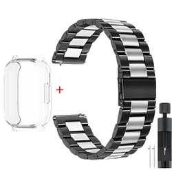 Luxury Metal Strap and TPU Case for Smartwatches - Stainless Steel Watchband (Tr-Black Silver)