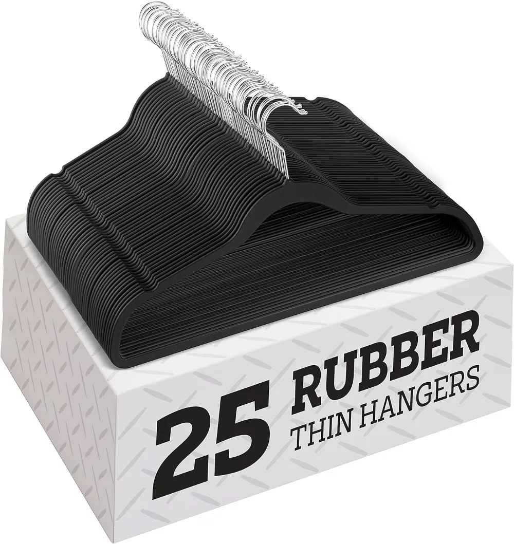 

Rubber Coated Non-slip Plastic Hangers (pack of 25) Sturdy and Durable Ultra-thin Space Saving, 360° Swivel Hook