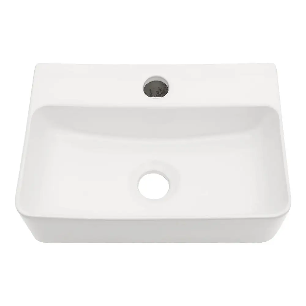 Rectangle Vessel Sink Wall Mounted White Porcelain Ceramic 14" x 10" Modern Bathroom Hung Easy Clean Sturdy Durable Fast Install 3