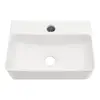 Rectangle Vessel Sink Wall Mounted White Porcelain Ceramic 14" x 10" Modern Bathroom Hung Easy Clean Sturdy Durable Fast Install 3