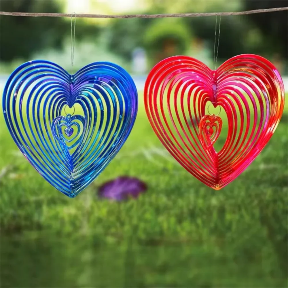 3D Heart Bird Repeller Spinner Wind Chimes Hanging Decorations Reflective Scarer Hanging Ornament Outdoor Garden Decoration