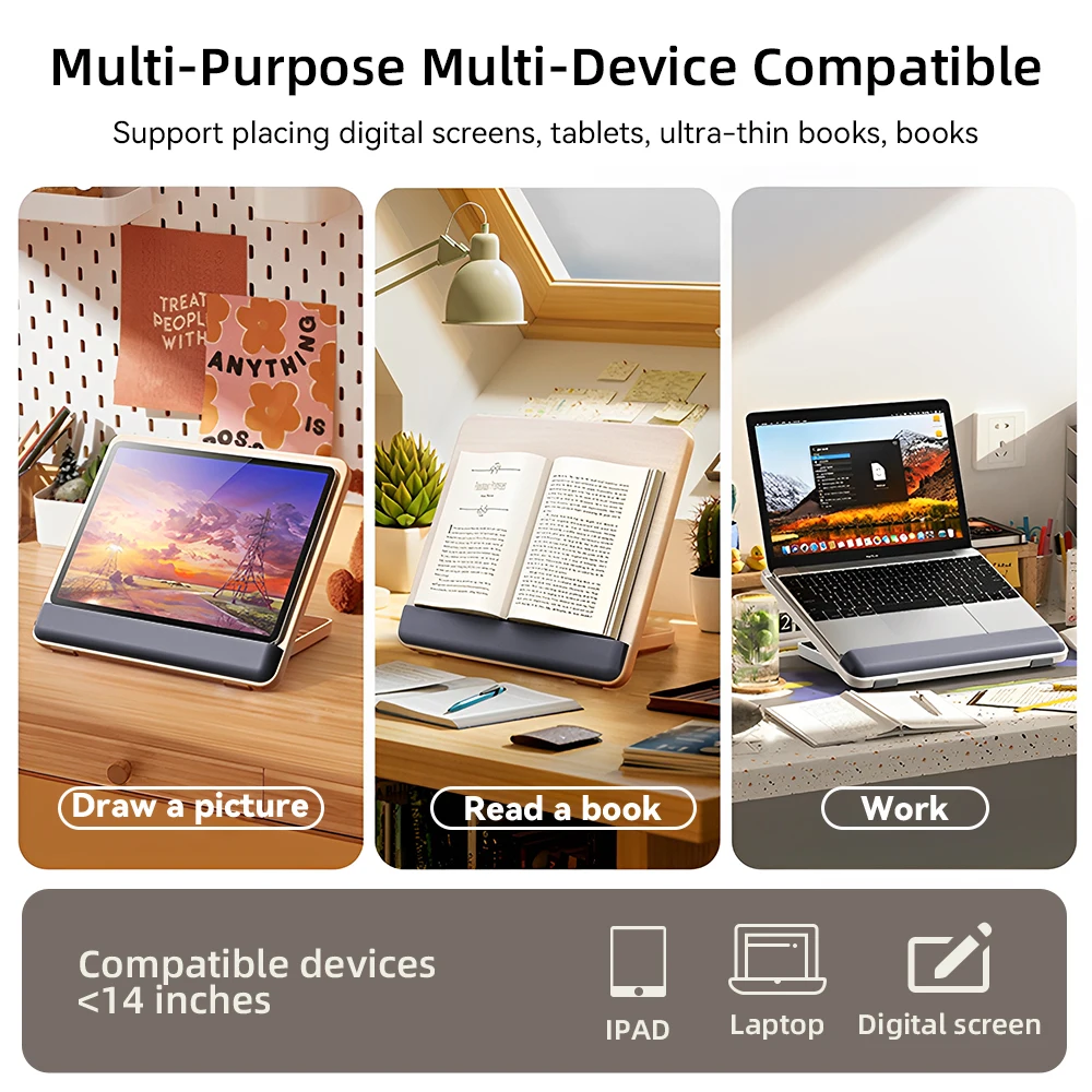 Adjustable Multi-Device Tablet and Laptop Stand with Book Holder Functionality