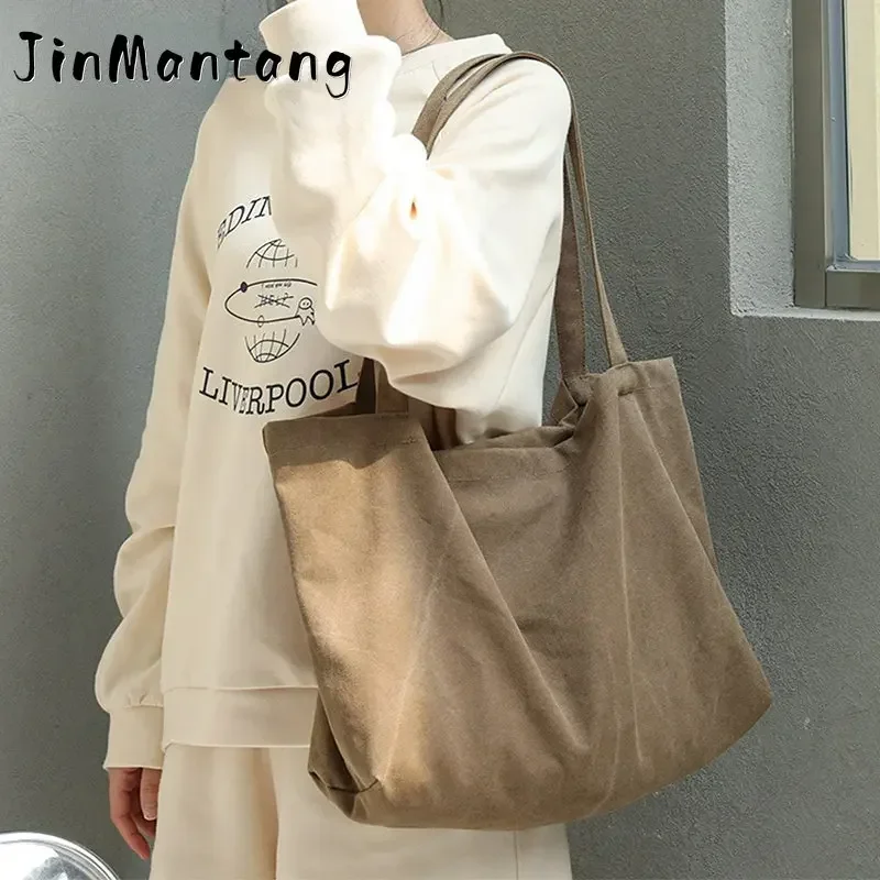 

Casual Large Capacity Canvas Shopper Totes High Quality Eco Reusable Books Handbag For Women Travel Armpit Shoulder Bags Pouch
