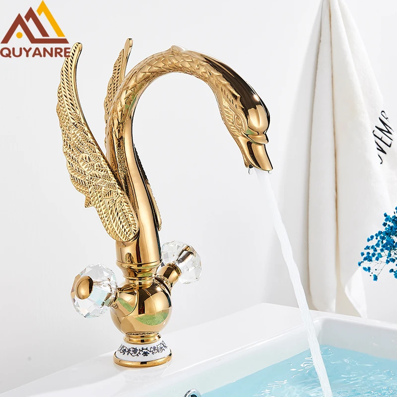 BrassGoldBlackSwanBasinFaucetDeckMountedBathroomFaucetHotand