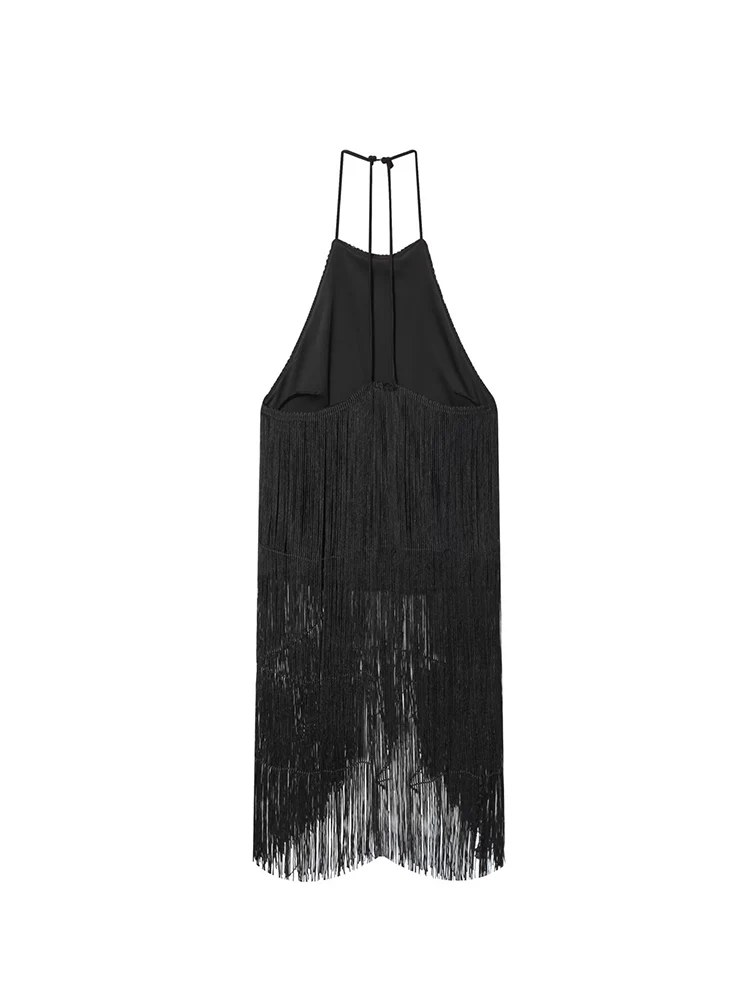  Women's Long Tassel Halter Top Sexy Sleeveless Backless Black Vest Spring Summer New Chic Party Ball Female Fashion Tops