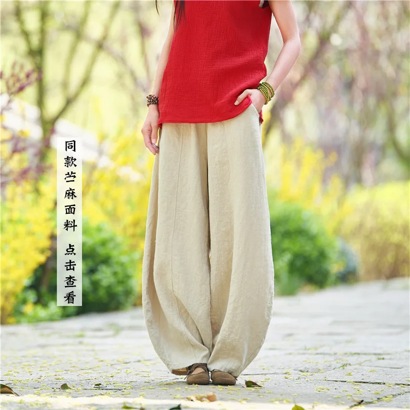 Vintage Style Cotton Linen Women Pants 2022 Spring Summer New Elastic Waist Solid Color Women Vintage Wide Leg Pants RV911 nike pants