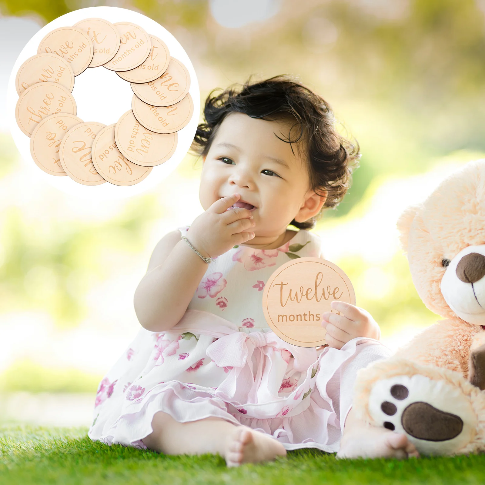 

12 Pcs Wood Chips Baby Milestone Cards Newborn Gifts Wooden Monthly Discs for Photo Prop