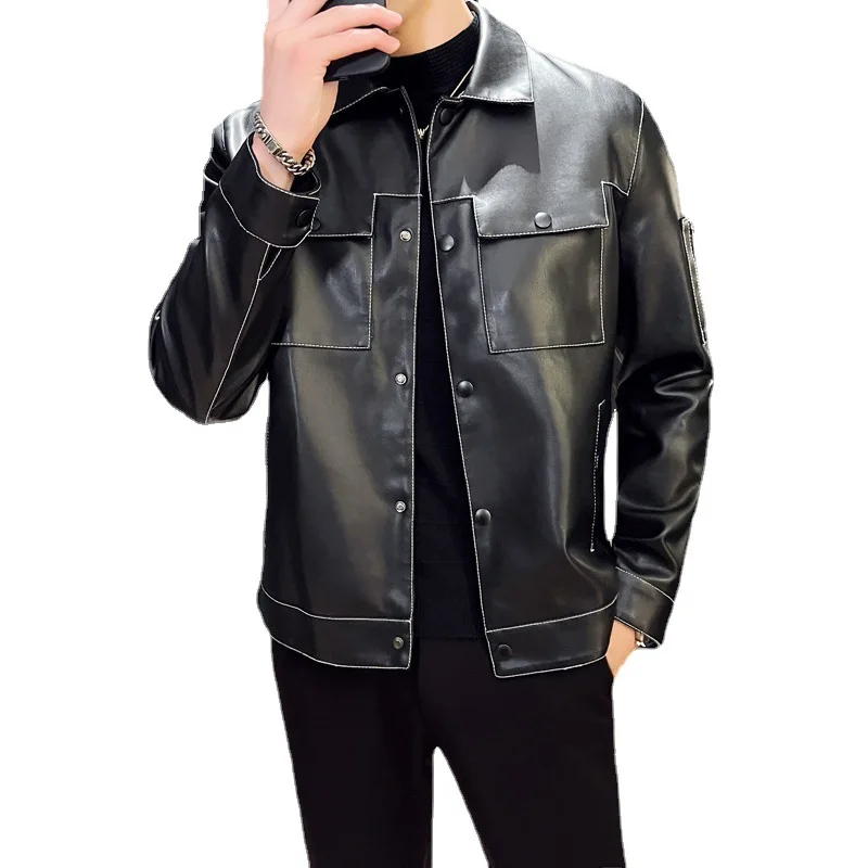 

2024 Spring Autumn Men's Faux Leather Coats zipper Jacket Mens Bomber Jackets Fashion Motorcycle Bikers Man Brand Top Colthing