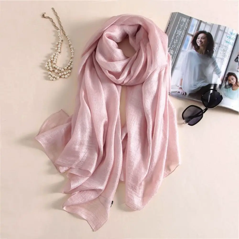 Linen Women Plain Scarf Fashion Pure Color Foulard Female Sunscreen Shawl 180x85cm Bandanas Plus Size Hijab 2