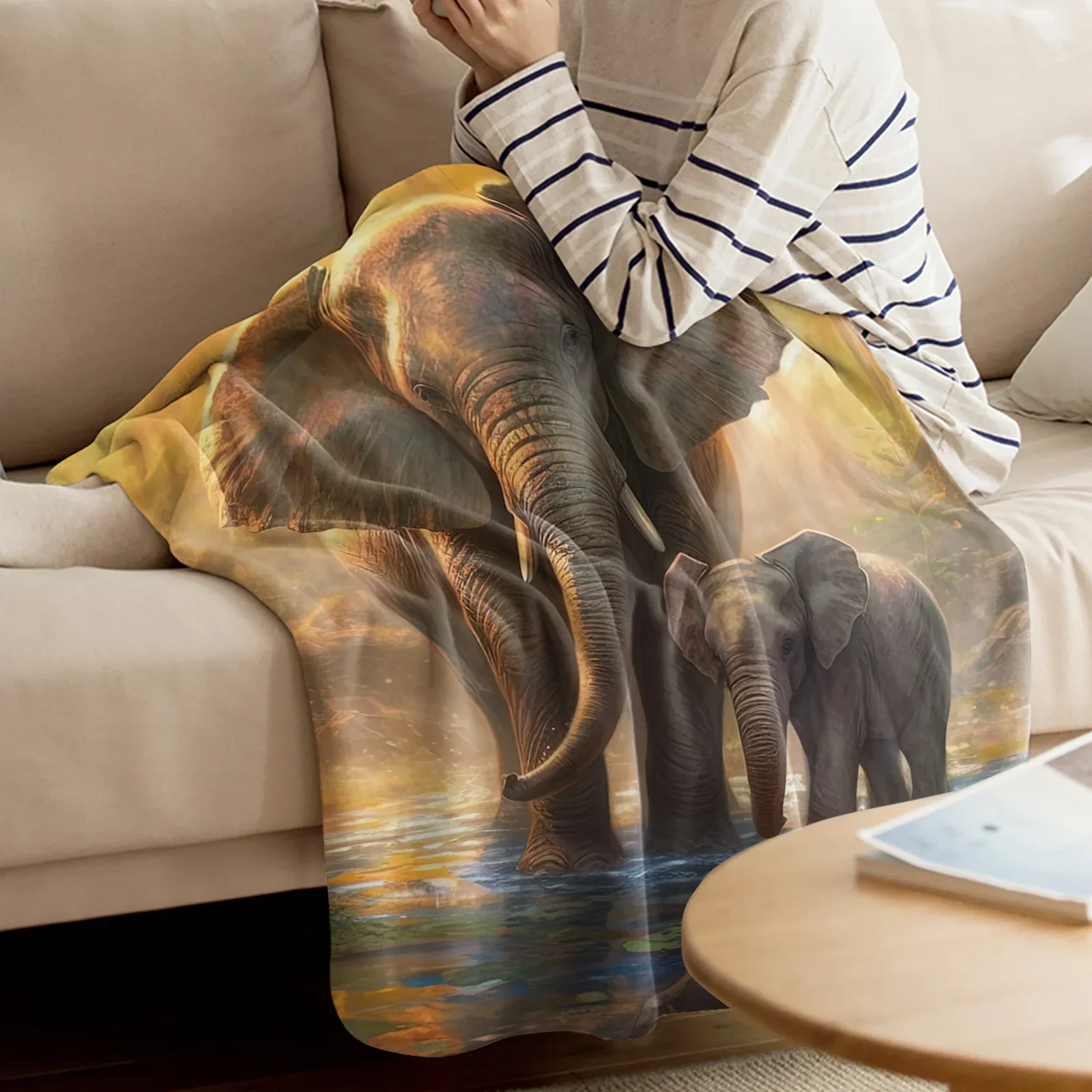 Elephant Forest Water Reflection Throws Blankets for Sofa Bed Winter Soft Plush Warm Sofa Throw Blanket Holiday Gifts 5