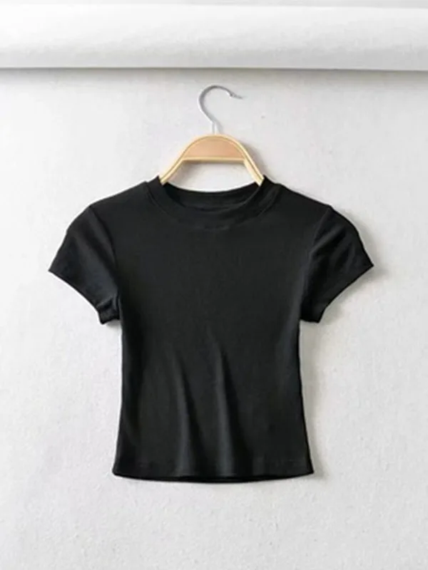 Sexy Women O-neck Short-sleeve T-shirt Slim Elastic Skinny Crop Tops