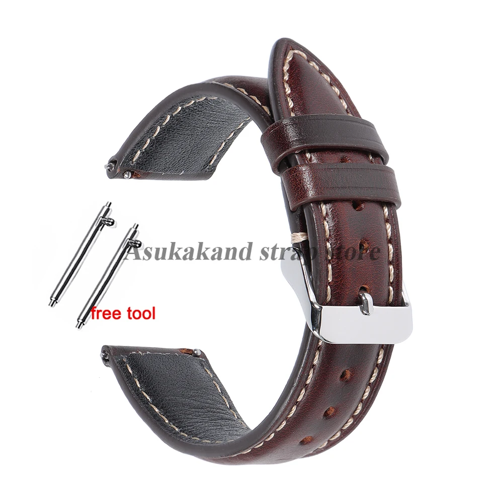 Universal Vintage Oil Wax Leather Watch Strap - Brown Head Layer with Pin Buckle