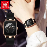 OLEVS 9961 Original Quartz Watch for Women Silicone Strap Watches Black Square Digital Dial Waterproof Ladies Wristwatch Gifts 1