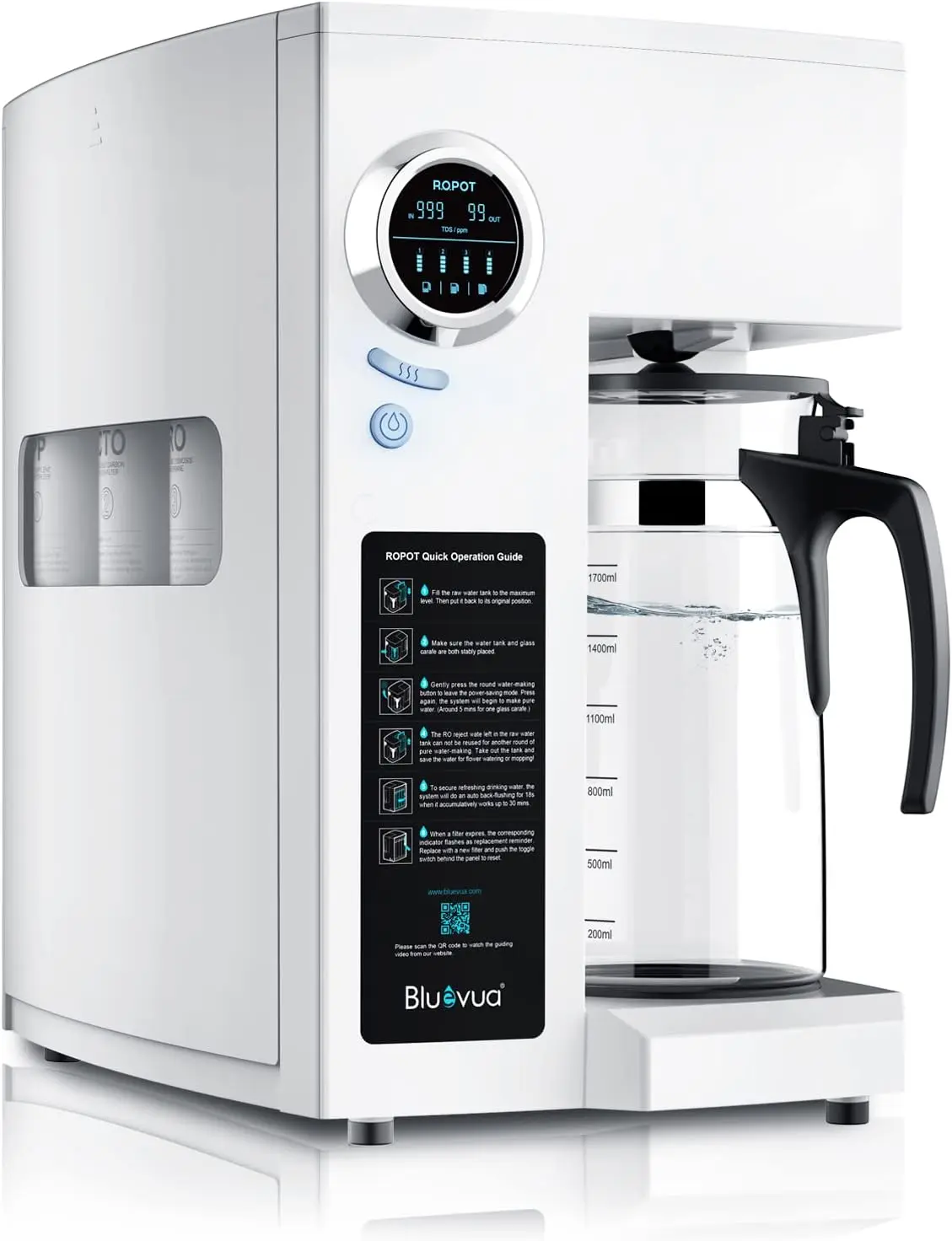

Bluevua RO100ROPOT Reverse Osmosis System Countertop Water , 4 Stage Purification, Counter RO Filtration