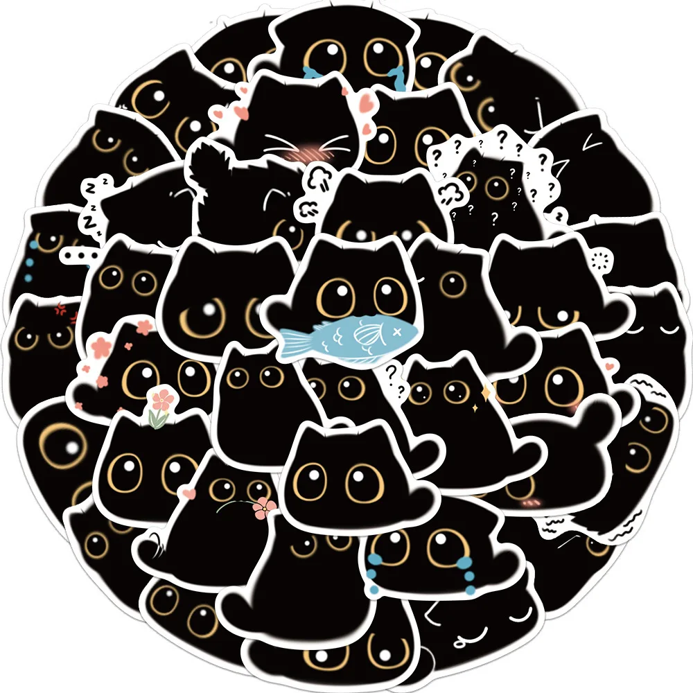 40/80pcs Kawaii 검은 고양이 스티커 스크랩북 수하물 오토바이 노트북 냉장고 귀여운 동물 데 칼 스티커 어린이 선물