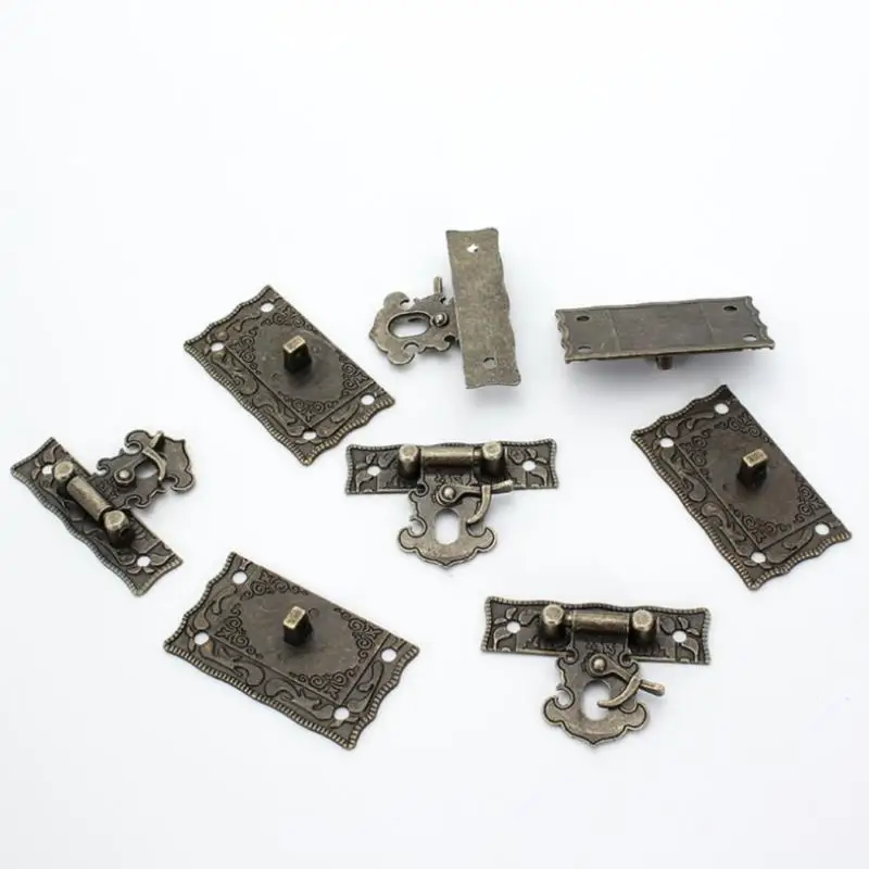 Cabinet Door Hinges Furniture Hardware Jewelry Box Hasps Decorative Latches 1pcs Box Latch Hasp Clasp + Hinges w/screw Suitcase Cabinet Antique Bronze Jewelry Wooden Case Vintage Hardware Old Fashion