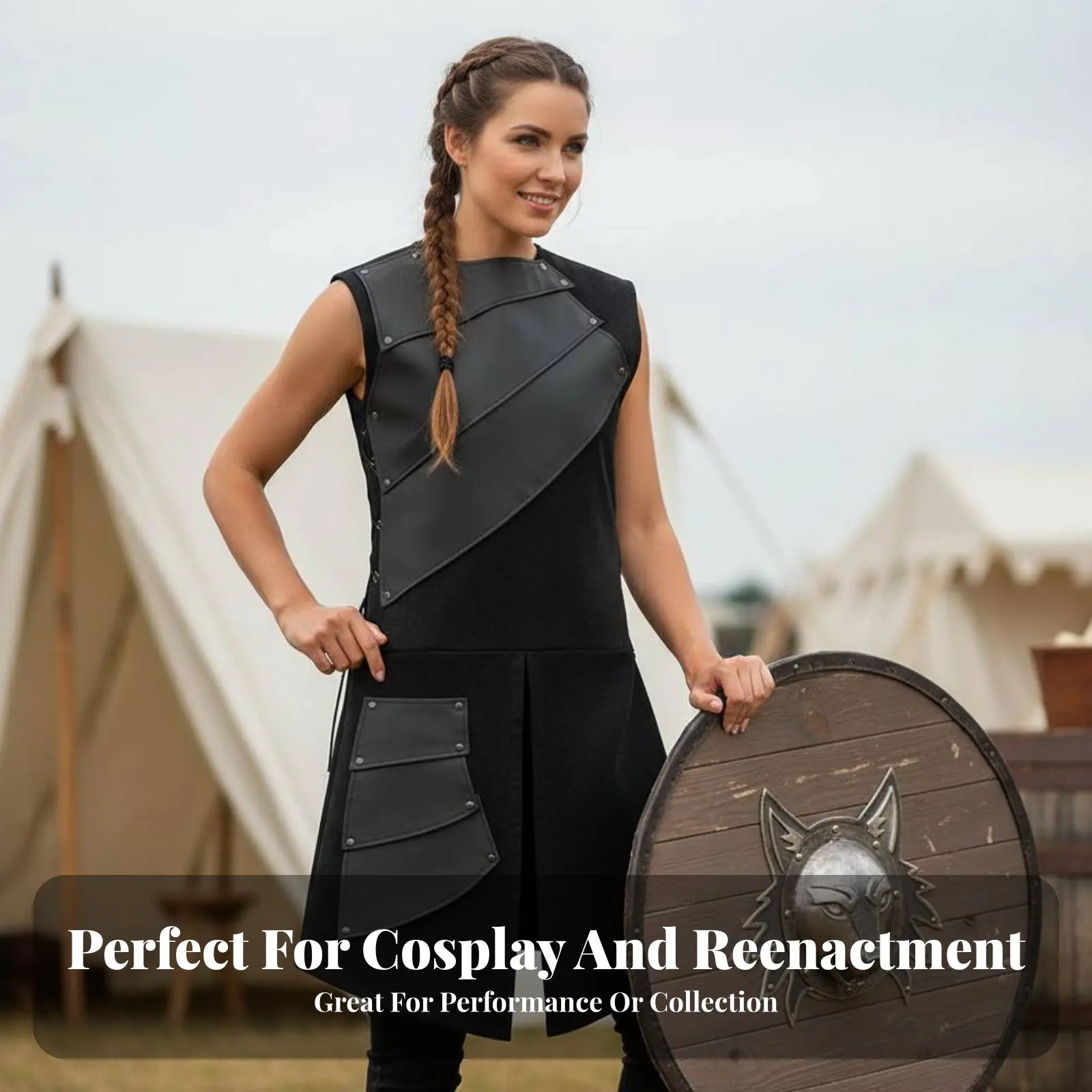 중세 서코트 바이킹 tH 및 민소매 패널 타바드 군인 복장 LARP 참가자용 H 및 M 사이즈 분할형