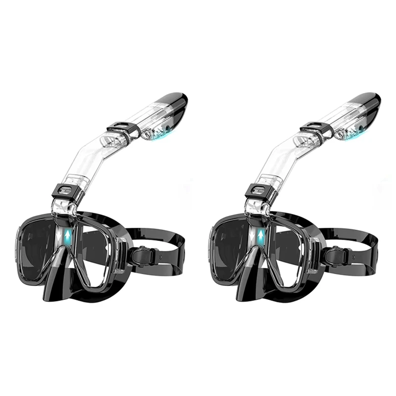 

2X Snorkel Mask Foldable Diving Mask Set With Dry Top System And Camera Mount,Black