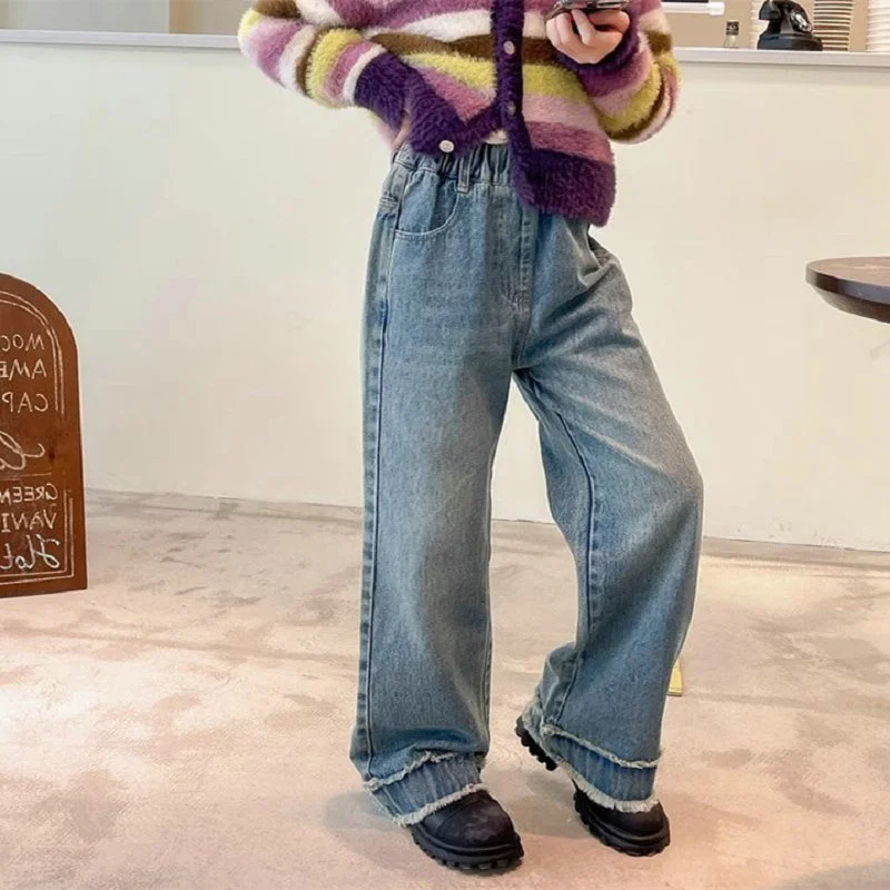 

Girls Jean Pants Long Trousers Cotton 2024 Retro Spring Autumn Baby's Kids Pants Outdoor School Toddler Children's Clothing