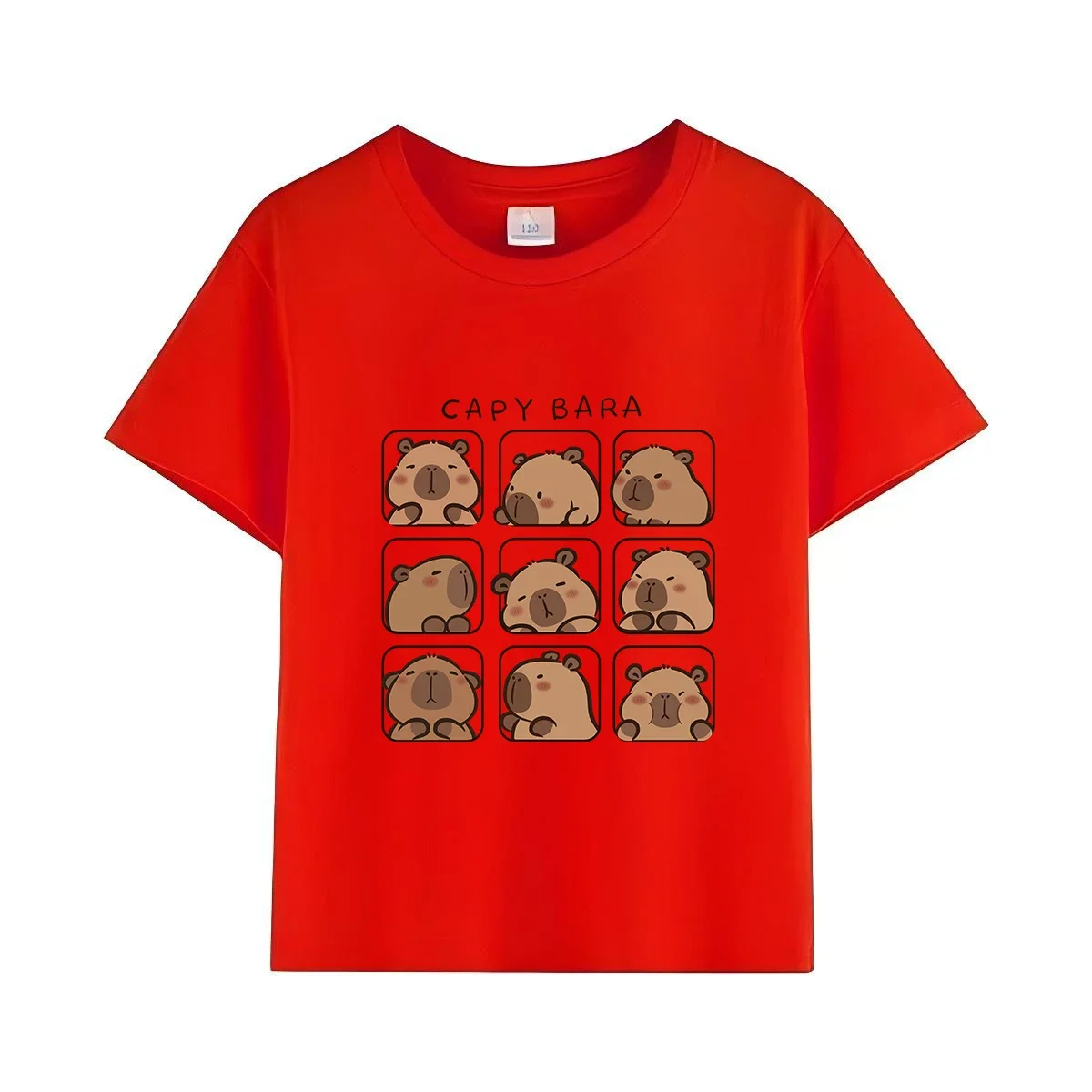 Capybara Kids Summer Cartoon Print 100% Cotton Short Sleeve Crewneck Casual Girls' Fashion Tee