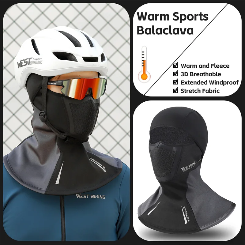 WEST BIKING Thermal Cycling Headgear Winter Warm Balaclava Protection Full Face Mask Neck Scarf Windproof Motorcycle Bike Caps