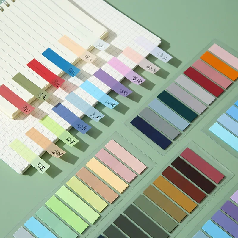Morandi Color Translucent PET Index Stickers Color Classify Bookmarks Stationery Memo Pad Notebook Key Mark Sticky Notes 200Pcs index sticker notes