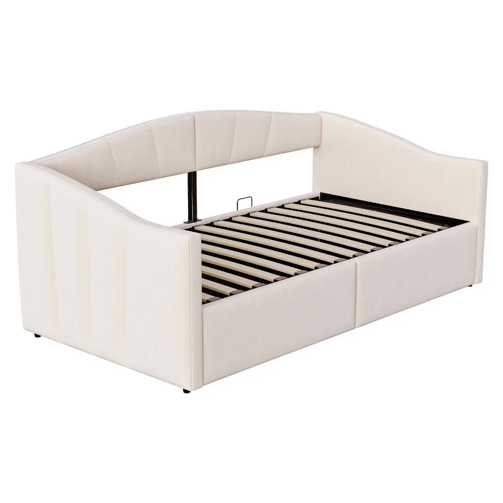 Gepolstertes Schlafsofa 90*200 cm, mit hydraulischem Stauraum, klassisch gestreift, multifunktionales Einzelbett, hautfreundlicher Samtstoff – Detail 14