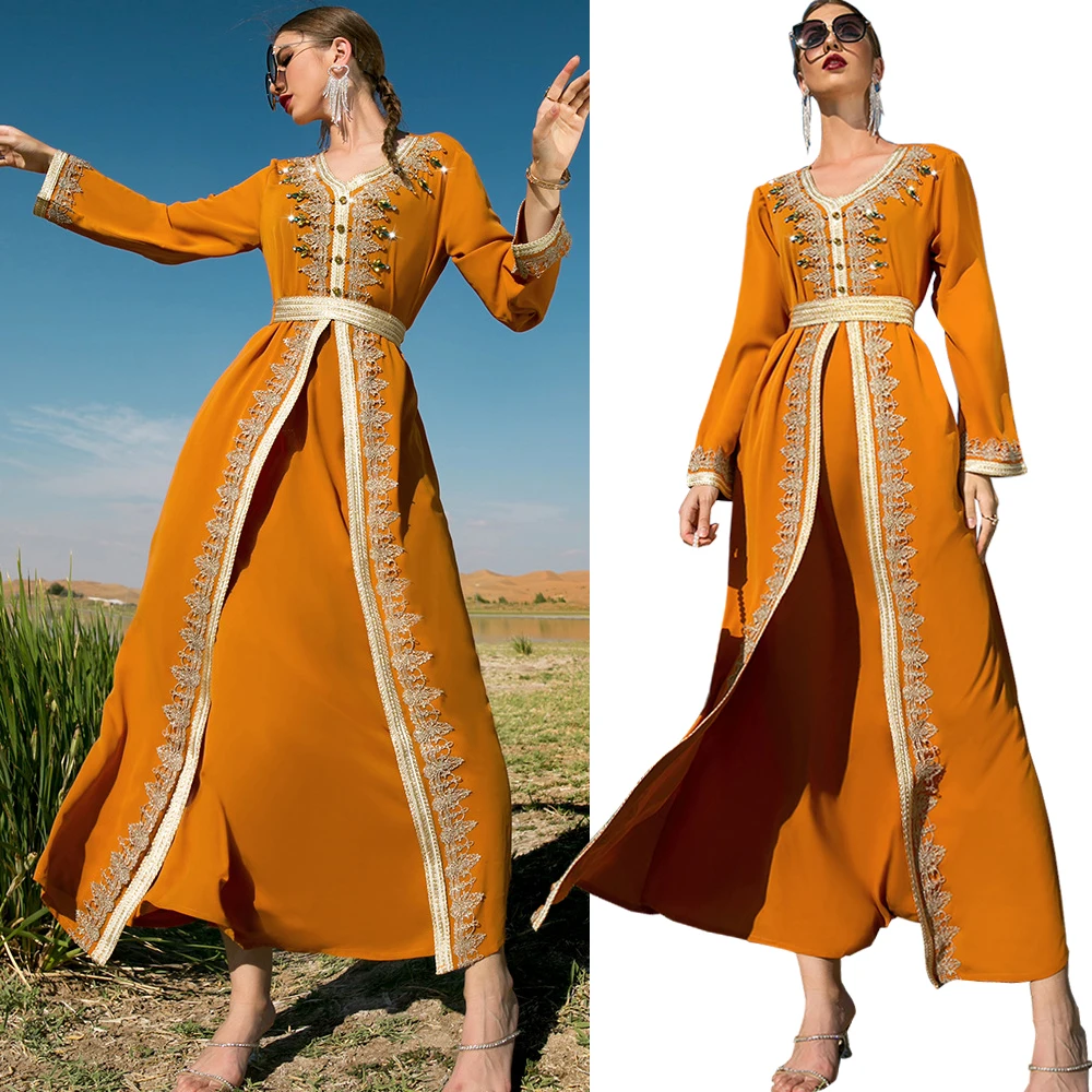 

Muslim Abaya Dubai Pakistan Arabic Turkey Islam Long Maxi Dress Rhinestone Kaftan Jalabiya African Dresses For Women Robe Femme