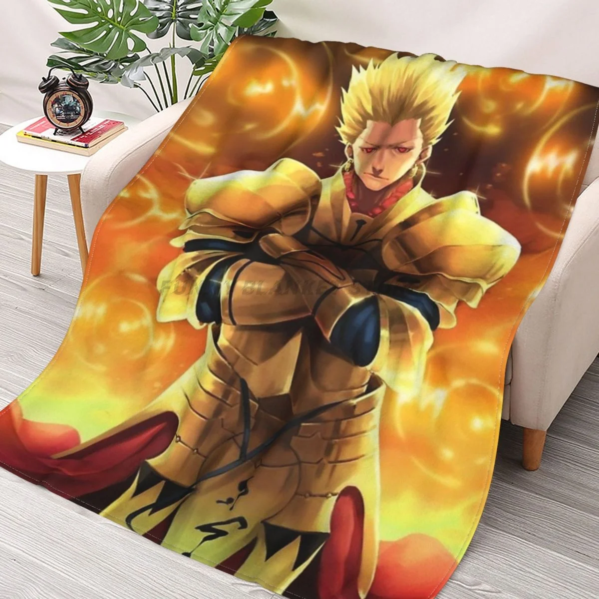 

Fate Gilgamesh Throws Blankets Collage Flannel Ultra-Soft Warm picnic blanket bedspread on the bed