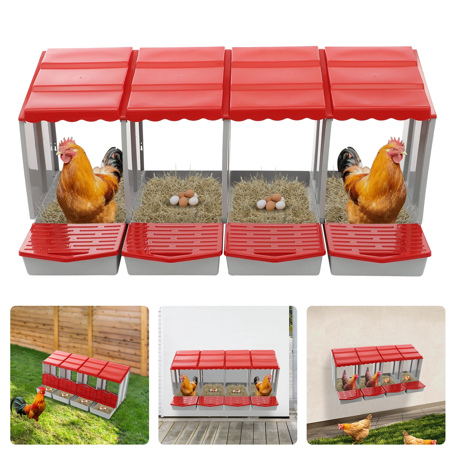 Rote 4-Gitter-Hühner-Ei-Legen-Hühner-Nestbox mit 4 Fächern, Hähnchen-Nistbox, Hühner-Legbox mit Eier-Sammlung für Hühner – Detail 1