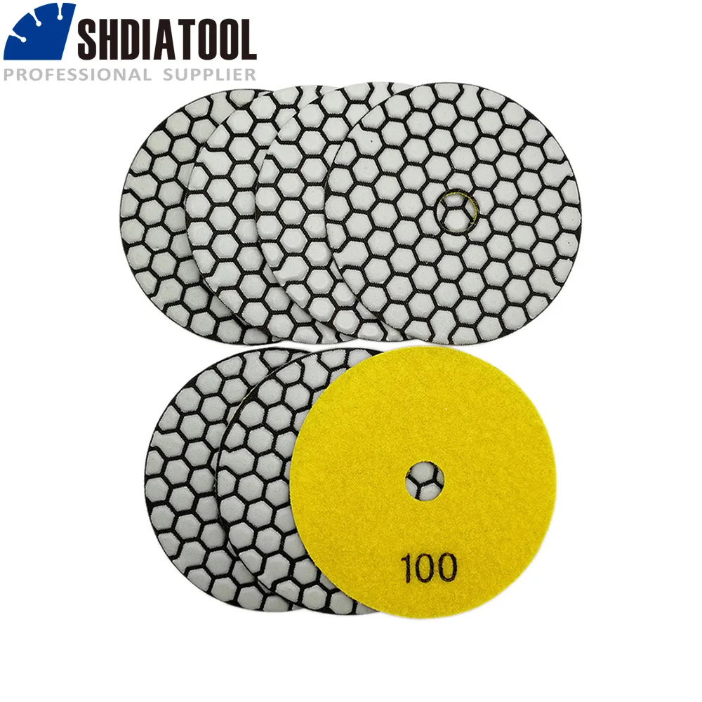 SHDIATOOL 7pcs 4inch #100 Dry Diamond Polishing Pads Diameter 100MM Resin Bond Diamond Flexible Polishing Pads